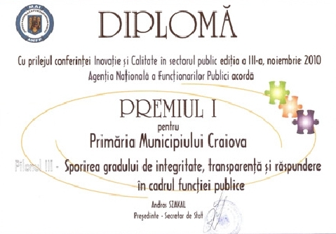 unul din premiile obţinute de FPDL şi Primăria Craiova